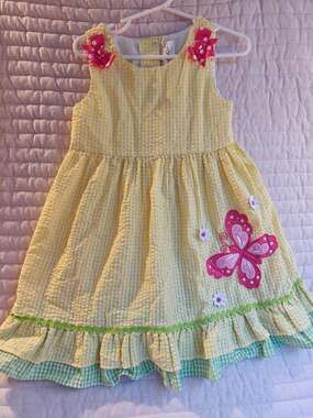 Emily Rose Girls Yellow Seersucker Summer Dress Size 4T Vintage Style Ruffle EUC